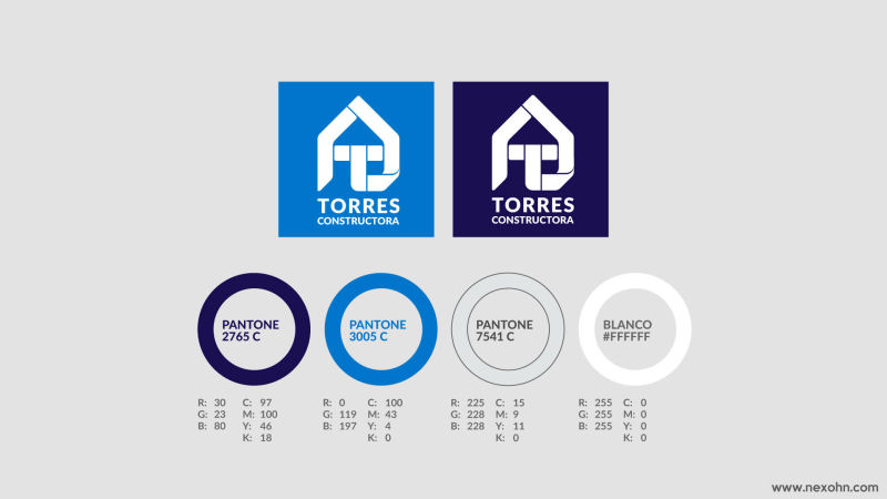 Manual de marca logotipo logo constructora torres codigo cromatico pantone por nexo estudio creativo