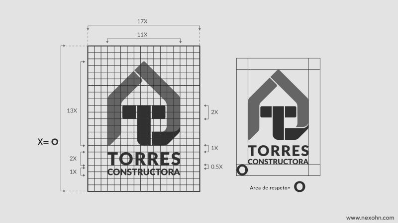manual de marca reticula area de respeto logotipo logo constructora torres por nexo estudio creativo